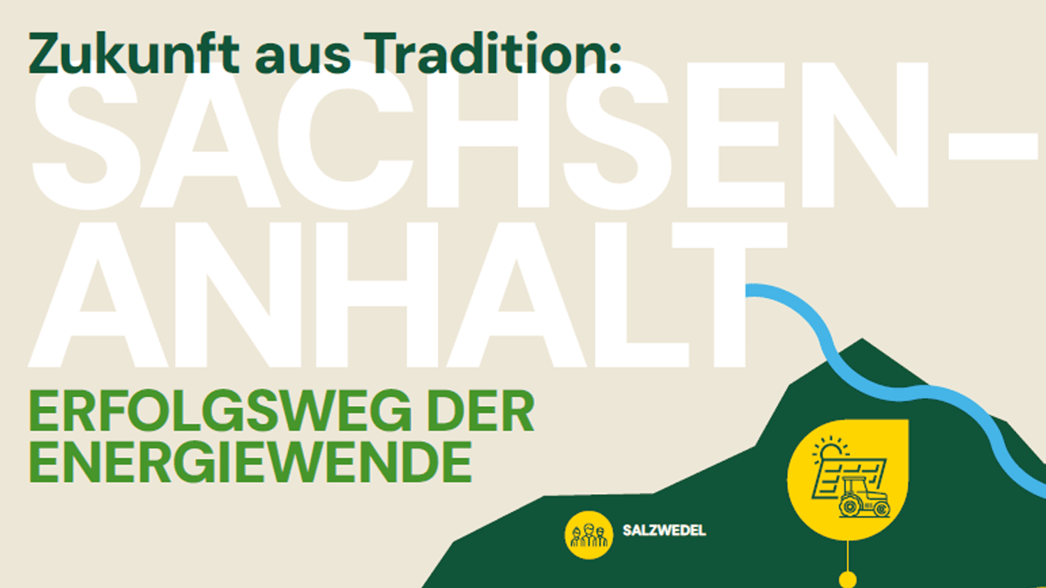 KI generiert: Das Bild bewirbt Sachsen-Anhalt als erfolgreichen Akteur der Energiewende, hervorhebend die Verbindung von Tradition und zukunftsorientierten Ansätzen. Es enthält grafische Elemente wie einen Weg und ein Symbol für erneuerbare Energien.